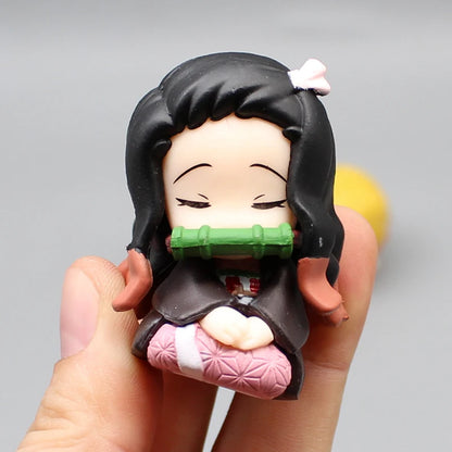 4Pcs Demo Slayer Gk Kamado Tanjirou Kamado Nezuko Q Edition Shoulder to Shoulder Sleep Desktop Decoration Model Children Toygift