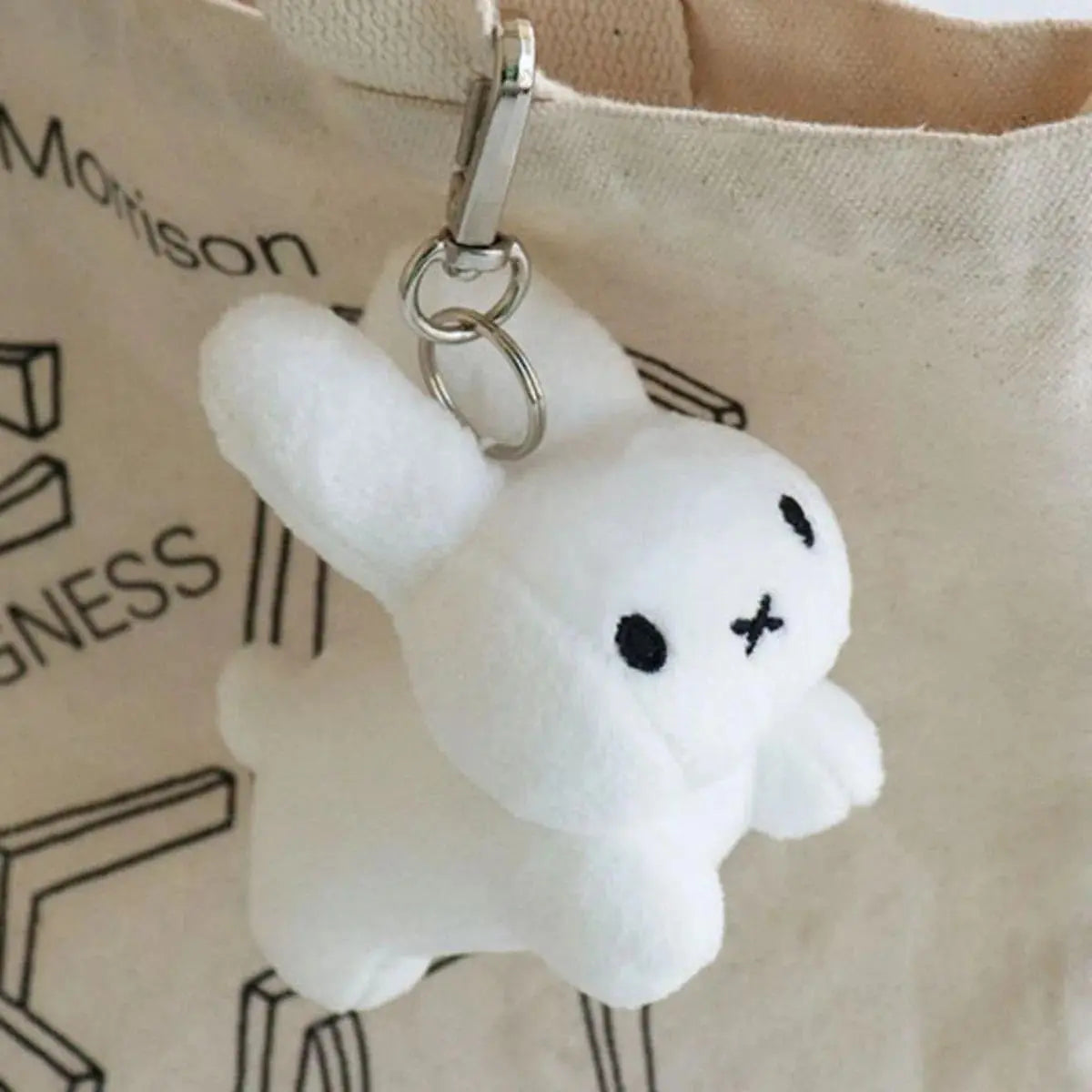 Limited Edition Cute Mini Kawaii Miffy Fluffy Stuffed Bunny Head Keychain Doll - Cartoon Characters Plush Toy, Bag Hanger, Ideal Birthday Gift for Toy & Felt Craft Enthusiasts, Plush Craft Accessory