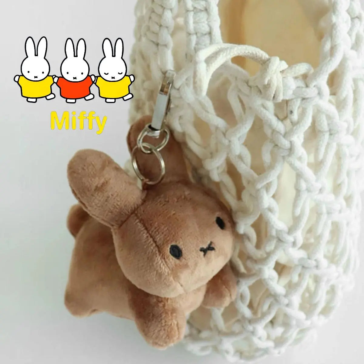 Limited Edition Cute Mini Kawaii Miffy Fluffy Stuffed Bunny Head Keychain Doll - Cartoon Characters Plush Toy, Bag Hanger, Ideal Birthday Gift for Toy & Felt Craft Enthusiasts, Plush Craft Accessory
